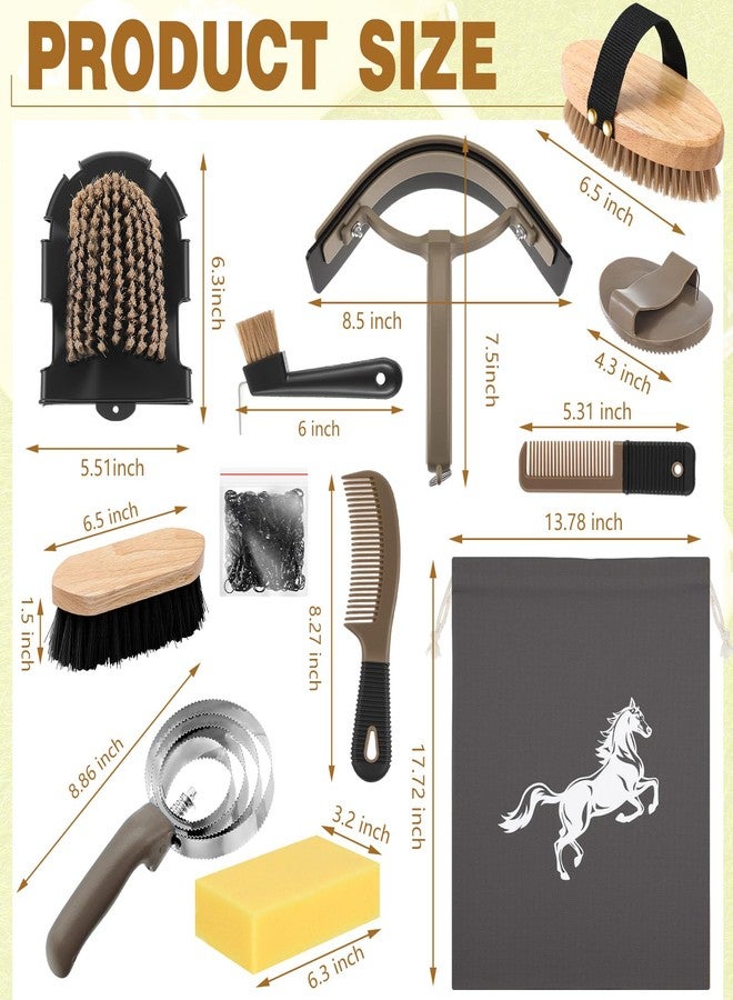 Abbylike 12 Pieces Horse Grooming Kit Racing Festival Tack Room Supplies Horse Brush Sets Equine Care Cleaning Kit Shedding Grooming Massaging Tools(Dark Gray) - Image 2